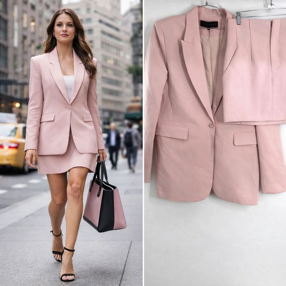 NWT Endless Rose Women's Pink Boxy Blazer & High Waist Mini Skirt Set Size L/S 2